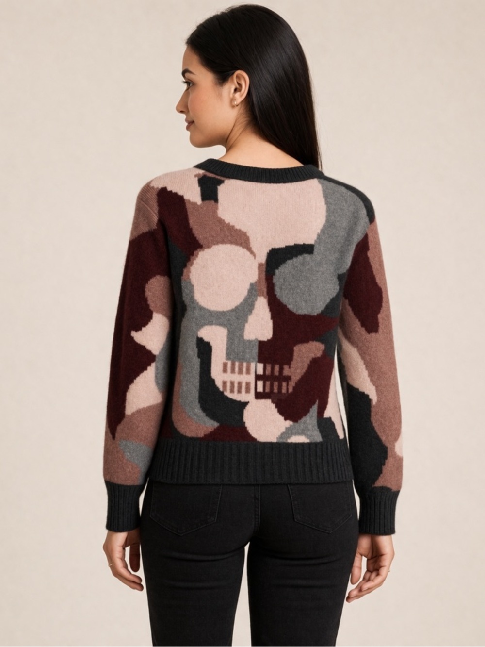 Skull Cashmere Camo Skull Sweater XS 100% Cashmere V Neck